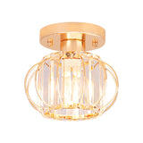 Modern 1-Light Semi Flush Mount Ceiling Light With Rectangular-Cut Crystal And Gold Lantern Frame