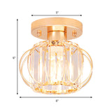Modern 1-Light Semi Flush Mount Ceiling Light With Rectangular-Cut Crystal And Gold Lantern Frame