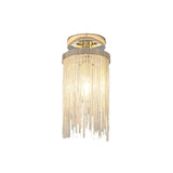 Modern Crystal Strand Semi Flush Ceiling Light - 1 Blue/Green/Chrome