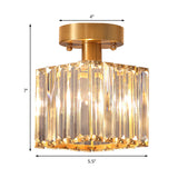Modern Brass Semi Flush Mount Light With Crystal Shade - 1-Light Corridor Ceiling