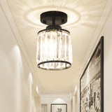 Contemporary Gold/Black Semi Flush Ceiling Light With Crystal Cylinder Shade Black
