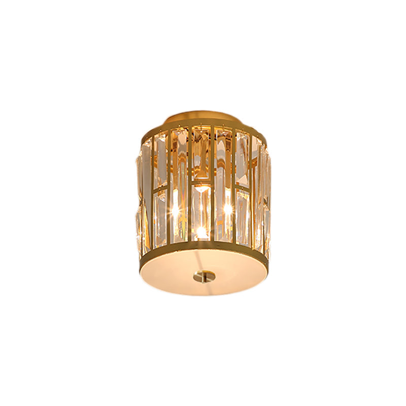 Modern Metal And Crystal Cylinder Flush Mount Light With Gold Ceiling Fixture

Or

Gold Light: