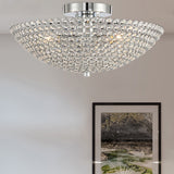 Postmodern Dome Ceiling Light: Metal/Crystal 3-Light Semi Flush Mount In Chrome - Bedroom Lighting