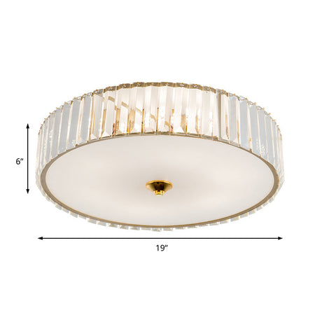 Modern Gold Led Bedroom Flush Mount Ceiling Light With Drum Crystal Shade 12/19 Dia