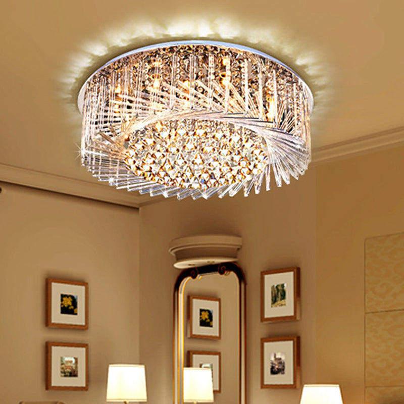 Contemporary Crystal Led Drum Ceiling Lamp With Chrome Flush Mount - 23.5/31.5 Wide
