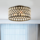 Contemporary 3-Light Metal And Crystal Flush Mount Ceiling Light (Black Cylinder Design) Black / B