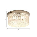 Modern Chrome Drum Flush Light Fixture With 3 Rectangular-Cut Crystal Lights For Bedroom -