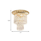 Modern Crystal Block Double Cylinder Shade Flush Ceiling Light - 5 Lights Chrome/Gold