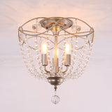 Modern Crystal Strand Semi Flush Mount Light With 3 Silver Ceiling Lights