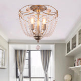Modern Crystal Strand Semi Flush Mount Light With 3 Silver Ceiling Lights