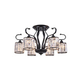 Rustic Crystal Block Cylinder Semi Flush Mount Light - 3/6 Lights Black Ceiling For Dining Room