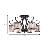 Rustic Crystal Block Cylinder Semi Flush Mount Light - 3/6 Lights Black Ceiling For Dining Room