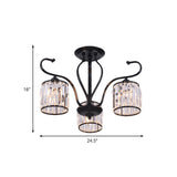 Rustic Crystal Block Cylinder Semi Flush Mount Light - 3/6 Lights Black Ceiling For Dining Room