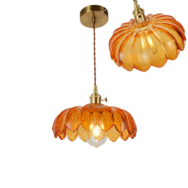 Vintage Ribbed Glass Pendant Lamp In Brass For Dining Room - Single Bulb Hanging Light / A