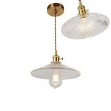 Vintage Ribbed Glass Pendant Lamp In Brass For Dining Room - Single Bulb Hanging Light / L