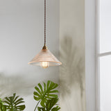 Vintage Cone Ribbed Clear Glass Pendant Lamp - Single-Bulb Hanging Light For Dining Room
