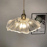 Vintage Floral Hanging Lamp - Ribbed Glass Pendant Light For Restaurants Clear