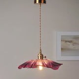 Vintage Floral Hanging Lamp - Ribbed Glass Pendant Light For Restaurants Purple