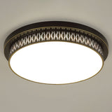 Black Round Led Flush Light - Rustic Acrylic Living Room Ceiling Fixture With Filigree Design /