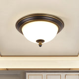 Vintage Bell Flush Ceiling Light With Cream Glass - Led Mount Fixture