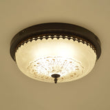 Classic Opal Glass Semi Flush Mount Lighting For Living Room With Inverted Dome Design In Black
