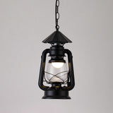 Simplicity Lantern Hanging Light For Restaurants With Metallic Kerosene Bulb Black / 7 C