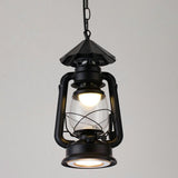 Simplicity Lantern Hanging Light For Restaurants With Metallic Kerosene Bulb Black / 7 D