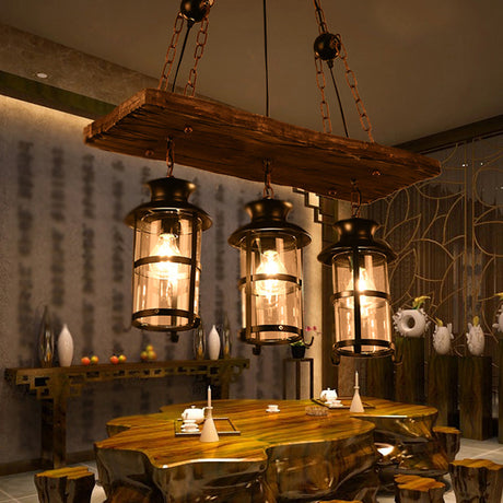 Antique Iron Lantern Chandelier For Commercial Restaurant Lighting With Wooden Pendant Wood / G
