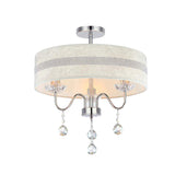 Nordic Drum Fabric Chandelier Light With Crystal Drop - Chrome Finish For Bedroom (3/4 Lights)