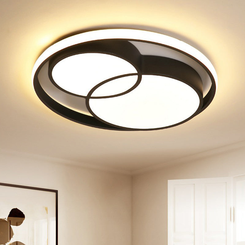 Nordic-Style Black Led Flush Mount Ceiling Light For Bedroom With Aluminum Frame / Warm
