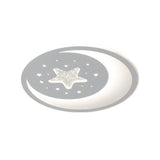 Metallic Led Flush Mount Ceiling Light For Kids Bedroom Modern White Crescent And Star Design