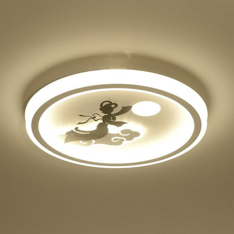 Nordic Style Led Flush Mount Ceiling Light In White - Circular Bedroom Lighting Fixture / Portrait