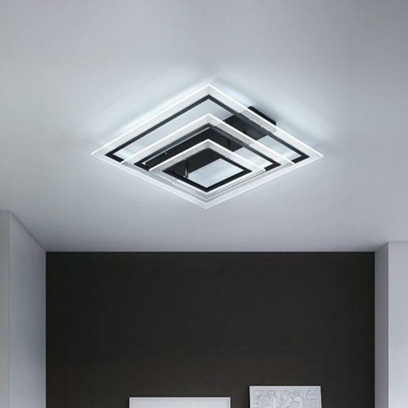 Minimalist Black Led Flush Mount Light Fixture For Living Room: Rectangle Acrylic Semi / 3 Tiers