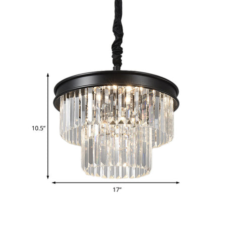 Postmodern Clear Crystal Glass Tiered Ceiling Light Chandelier 9/12-Lights Black 16/23 Wide

This