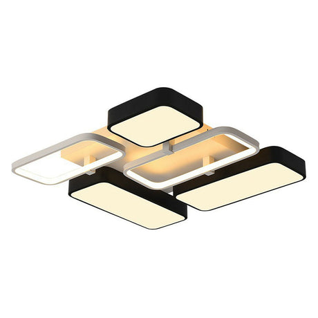 Minimalist Metallic Black And White Led Flush Mount Lighting Fixture - Splicing Design