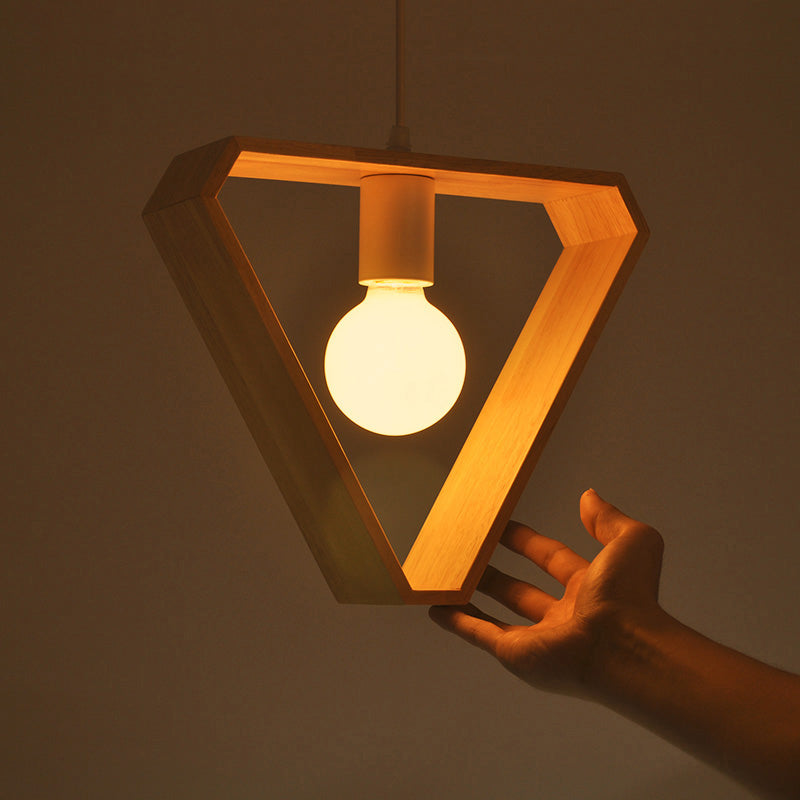 Modern Geometric Wood Pendant Light With Single Bulb For Suspension