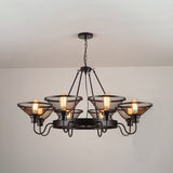 Industrial Black Metal Chandelier With Flared Wire Mesh Shade - 6/8-Light Ceiling Light For