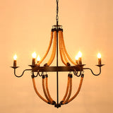 Rustic Hemp Rope Chandelier - Black Dangling Suspension Light For Restaurants 6 / D