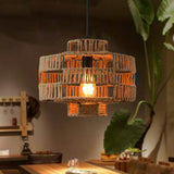 Brown Industrial Lantern Ceiling Light With Single Hemp Rope Pendant