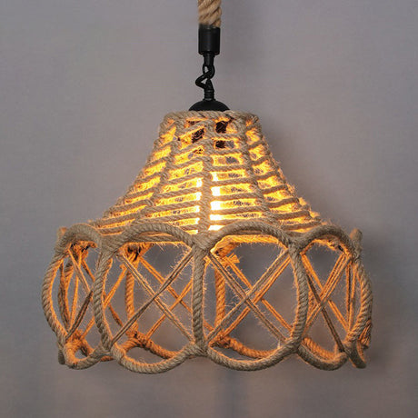 Hemp Rope Hanging Lamp - Single-Bulb Pendant For Vintage Restaurant Lighting (Brown) Brown / H