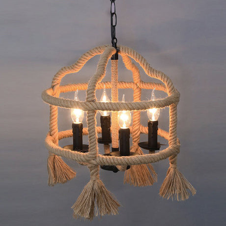 Hemp Rope Hanging Lamp - Single-Bulb Pendant For Vintage Restaurant Lighting (Brown) Brown / L