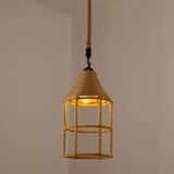 Vintage Hemp Rope Hanging Light: Single-Bulb Pendant For Restaurants In Brown / E