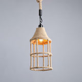 Hemp Rope Industrial Ceiling Light In Brown For Restaurants - Elegant Pendant Lighting / A