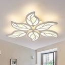 Leaf Led Semi Flush Mount Light In White Acrylic For Simple Living Room Ceiling 6 / Warm
