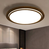 Round Led Wood Bedroom Ceiling Light In Brown