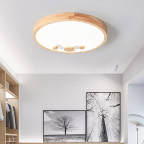 Wood Bedroom Led Circle Flush Mount Ceiling Light White / 10’ Warm