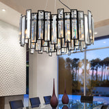 Contemporary Geometric Crystal Block Chandelier With Black Metal Frame - 12-Light Bedroom Ceiling