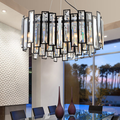 Contemporary Geometric Crystal Block Chandelier With Black Metal Frame - 12-Light Bedroom Ceiling