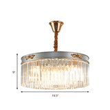 Modern Rectangular Drum Chandelier - Crystal Lights 3/4 Dining Room Hanging Light 16/19.5 Wide