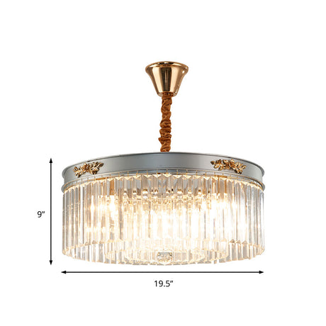 Modern Rectangular Drum Chandelier - Crystal Lights 3/4 Dining Room Hanging Light 16/19.5 Wide